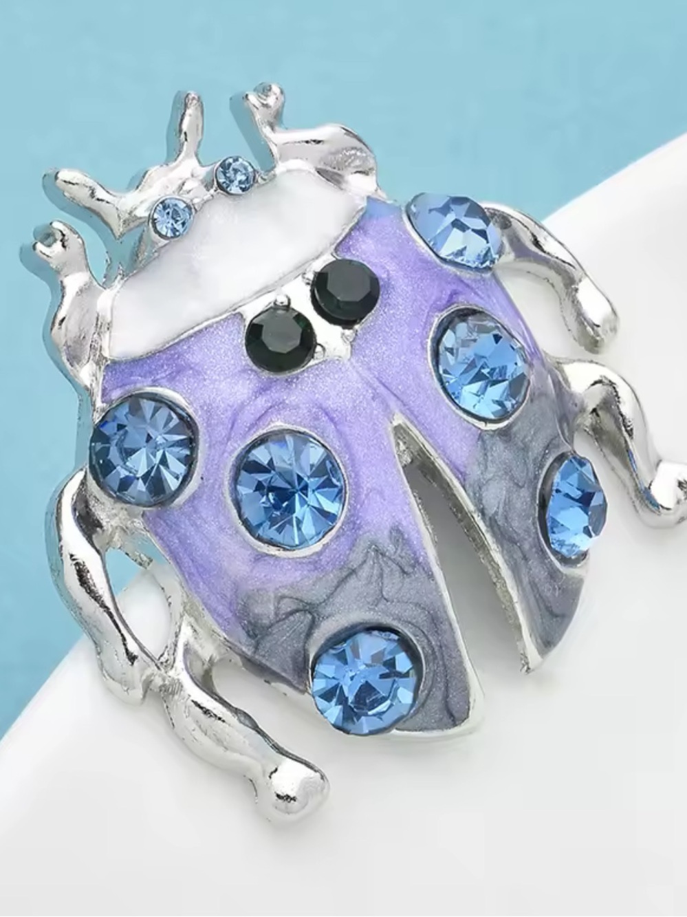 Lavender Beetle Blue Crystal Brooch